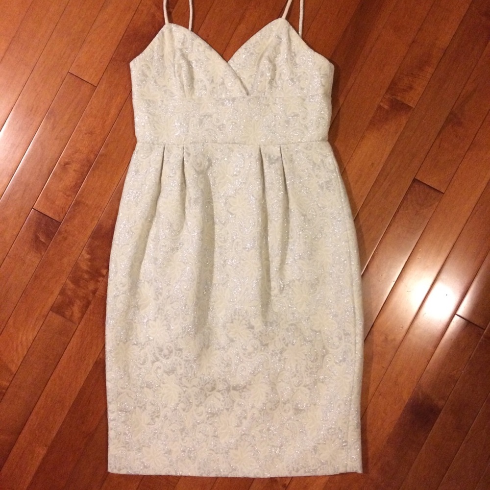 BCBG Maxazria High Waisted White Jacquard Dress